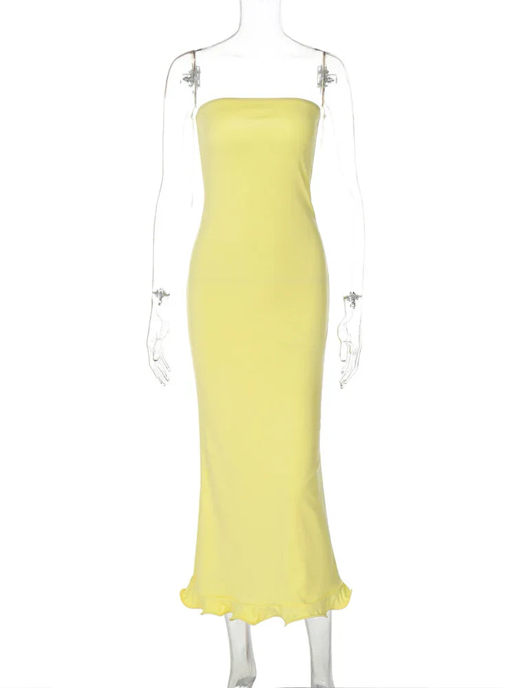 Frill Trim Tube Style Midi Dress