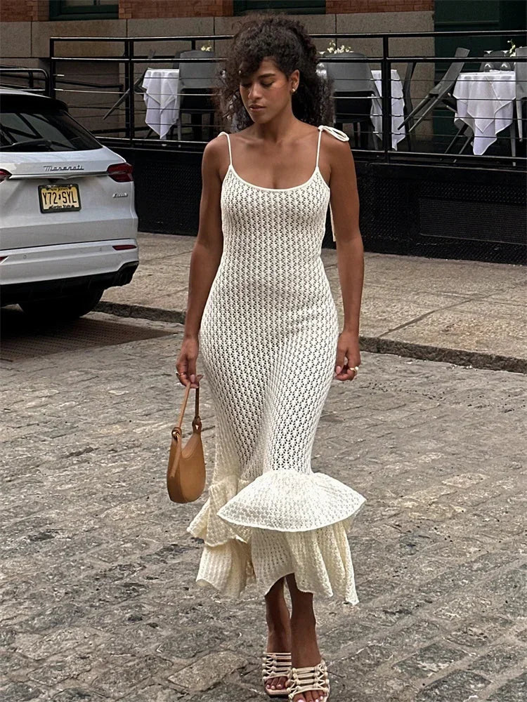 Crochet Ruffle Trim Maxi Dress