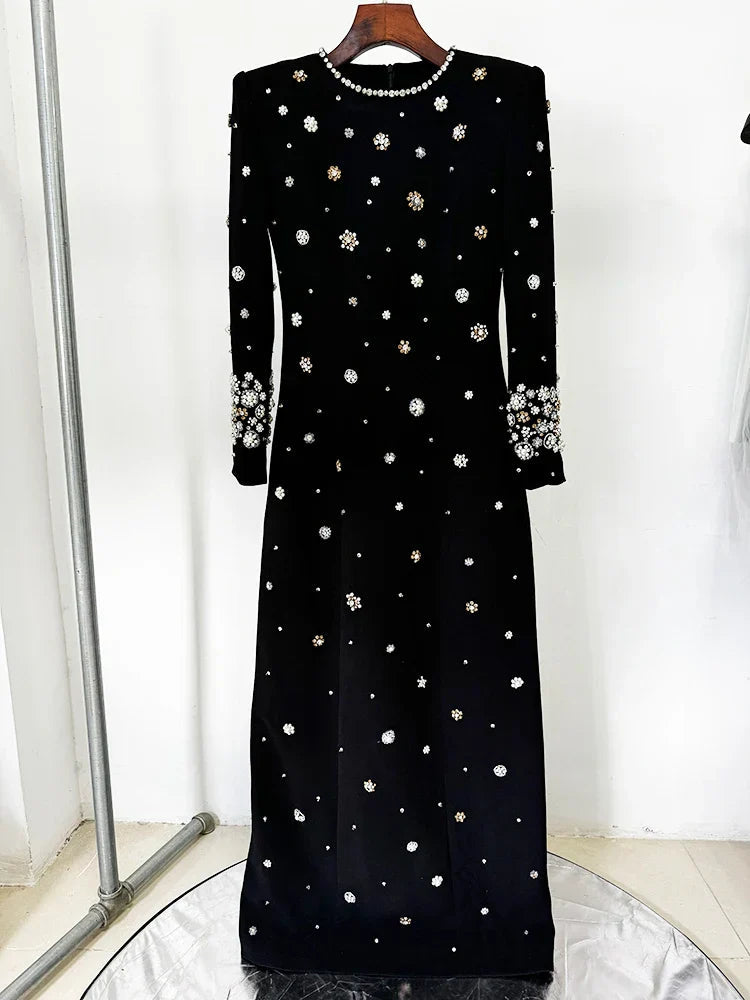Long Sleeve Beaded Luxurious Maxi Dress
