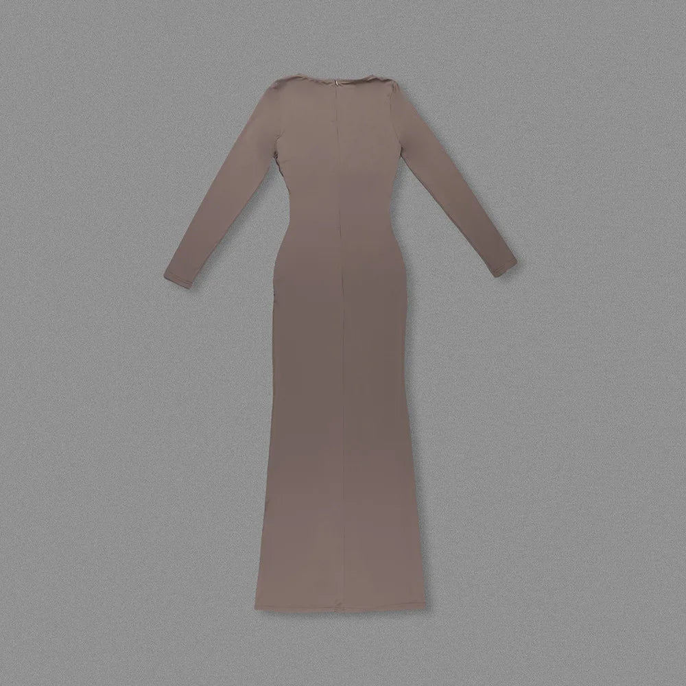 O-Neck Long Sleeve Robe Fashion Maxi Dress