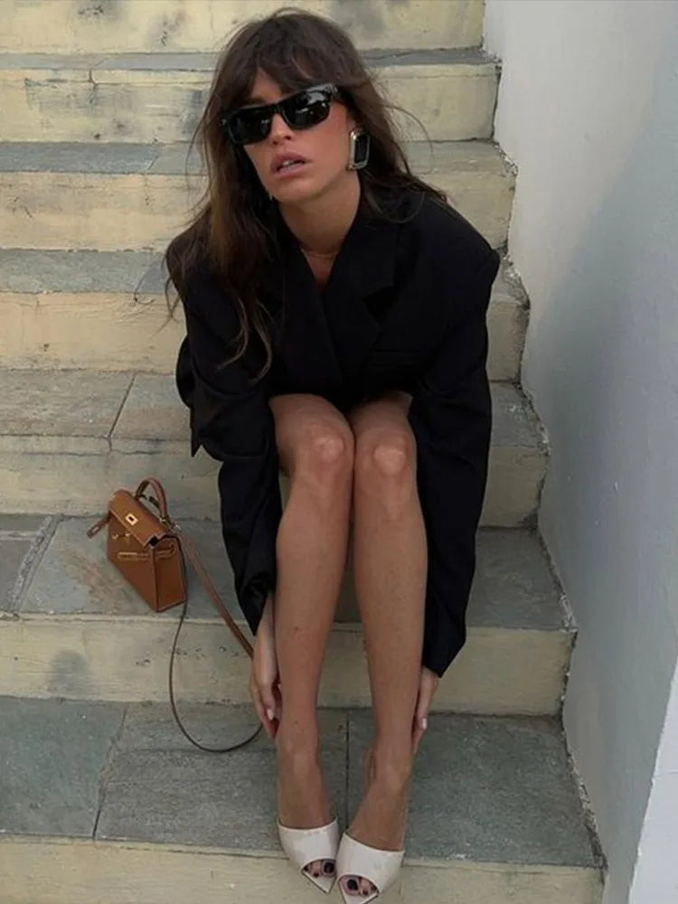 Lace-Up V Neck Solid Blazer Party Dress