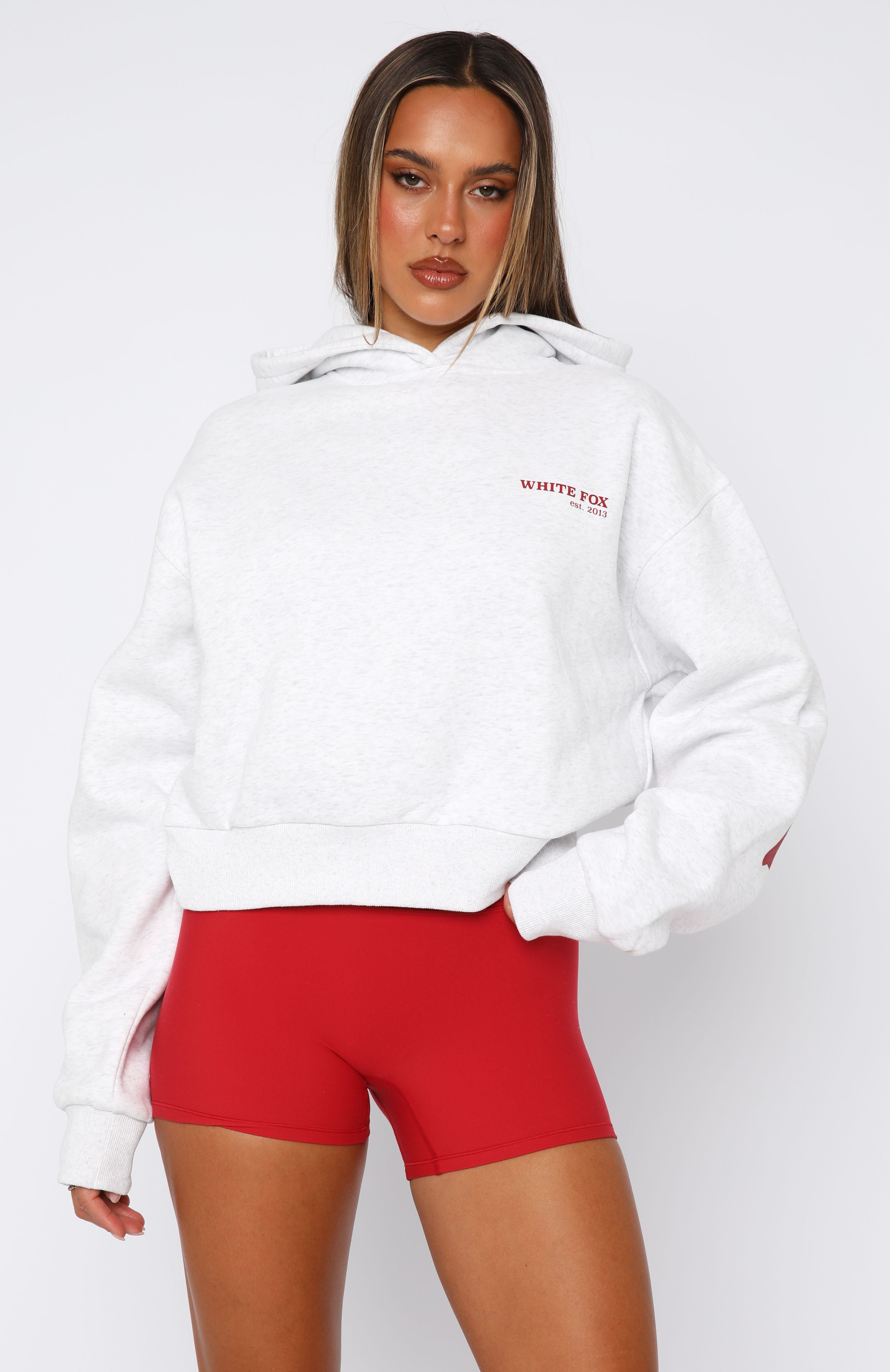 Serving Up Cropped Grey Marle Hoodie