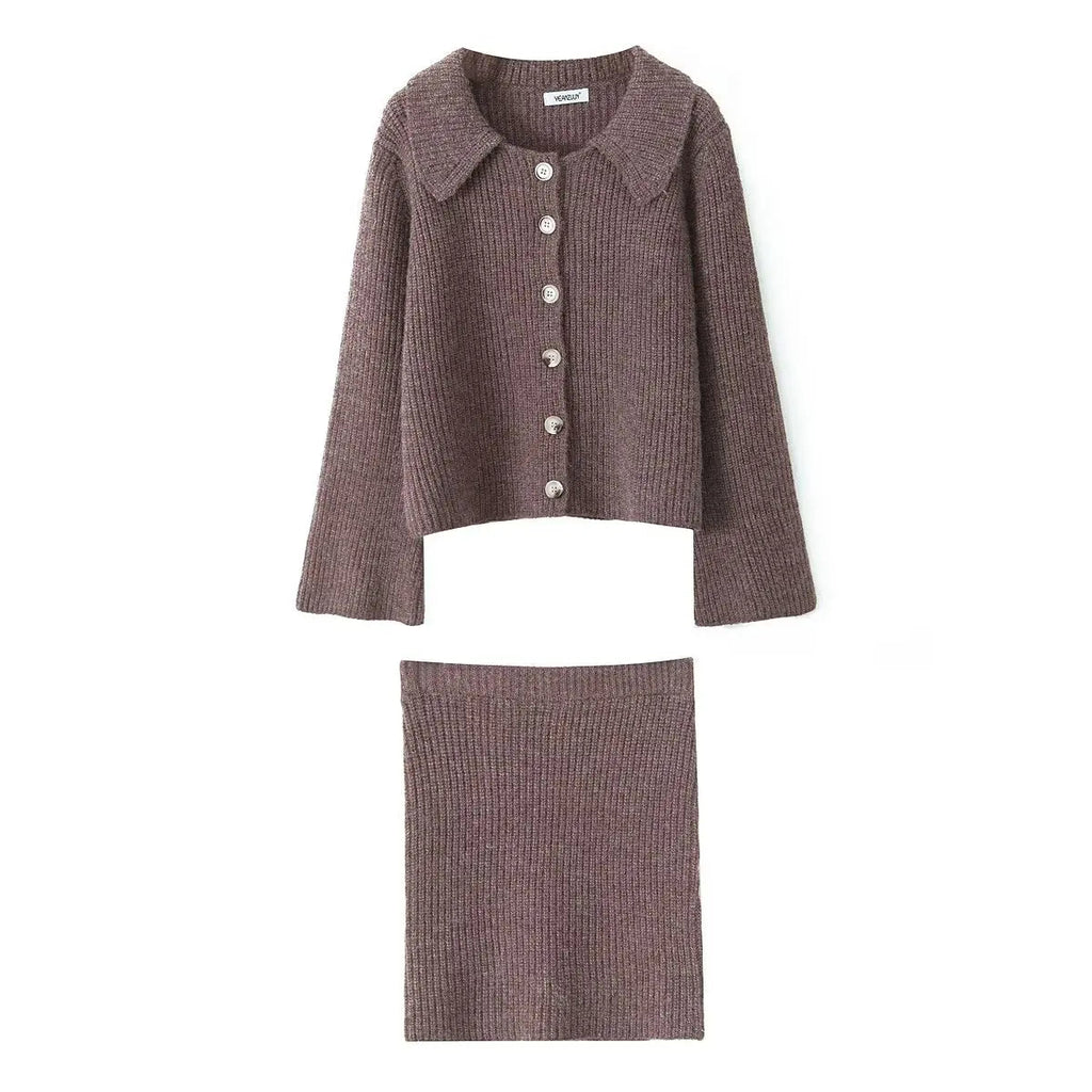 Lapel Cardigan Elastic Waist Mini Skirt Party Dress