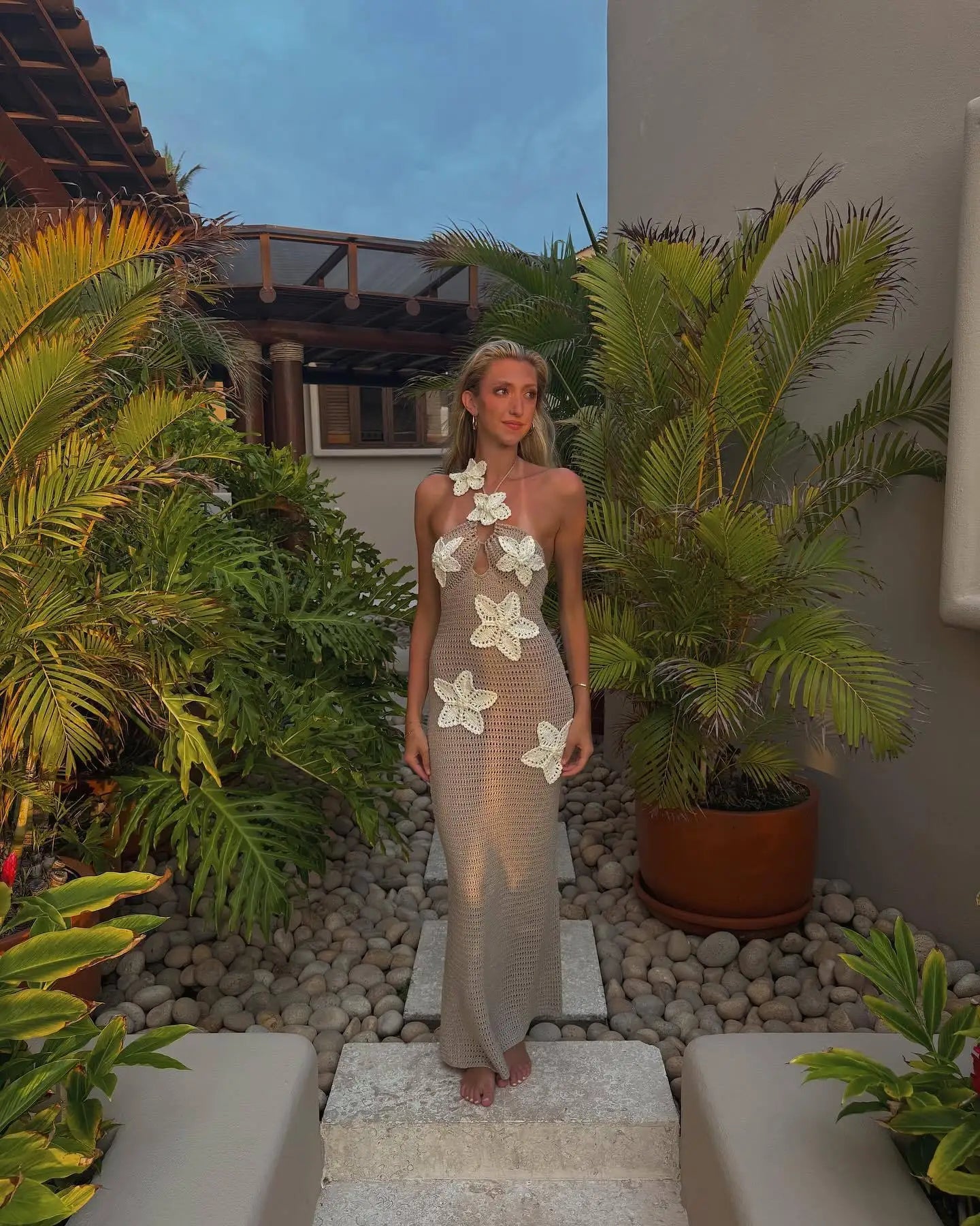 Floral Halter Summer Backless Splice Maxi Dress