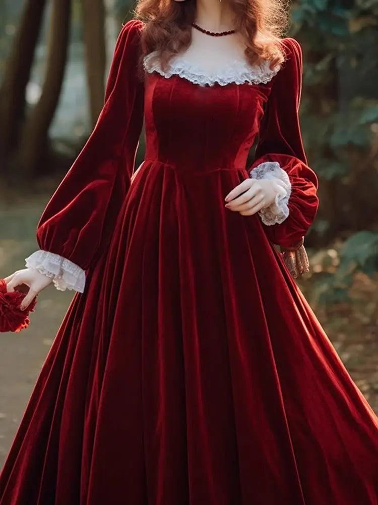 Velvet Drape Red Graceful Party Dress