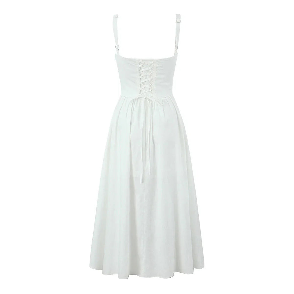 Corset Low Waist White Midi Dress
