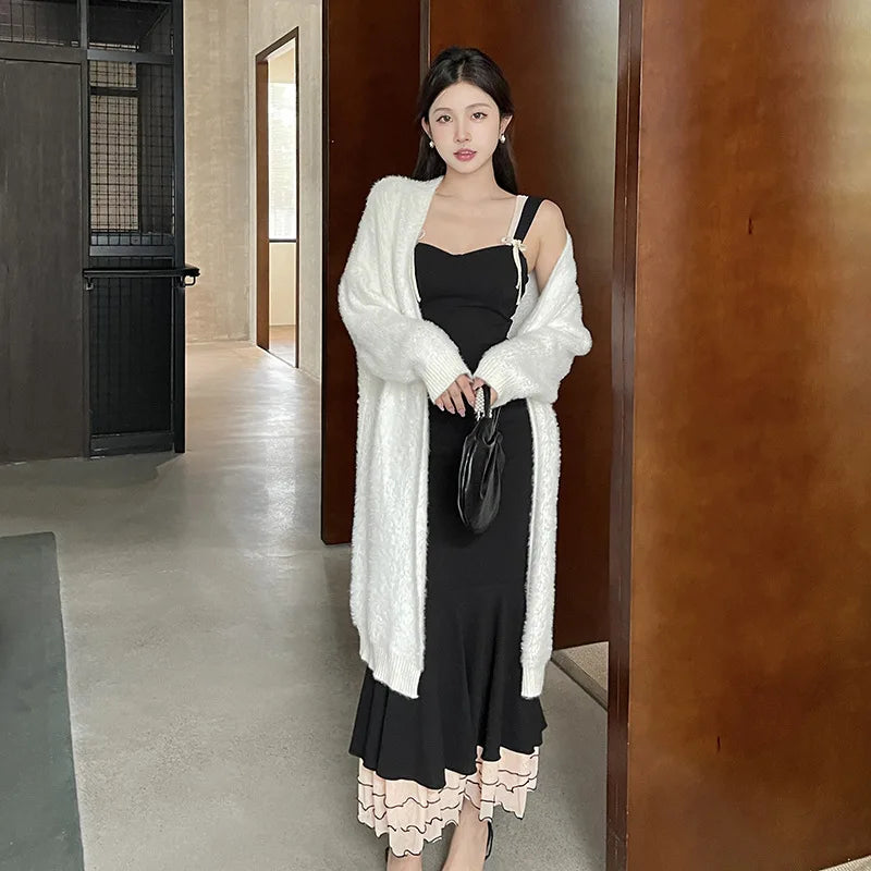 Black Ruffle Trim Fishtail Party Dress