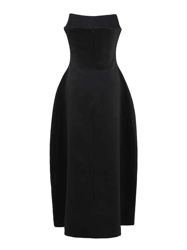 Black Crystal Pearl Midi Dress