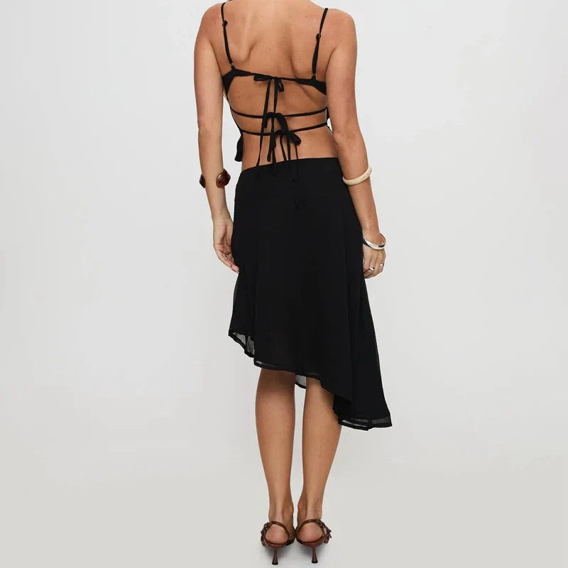 Floral Backless Tie Up Hem Midi Dress