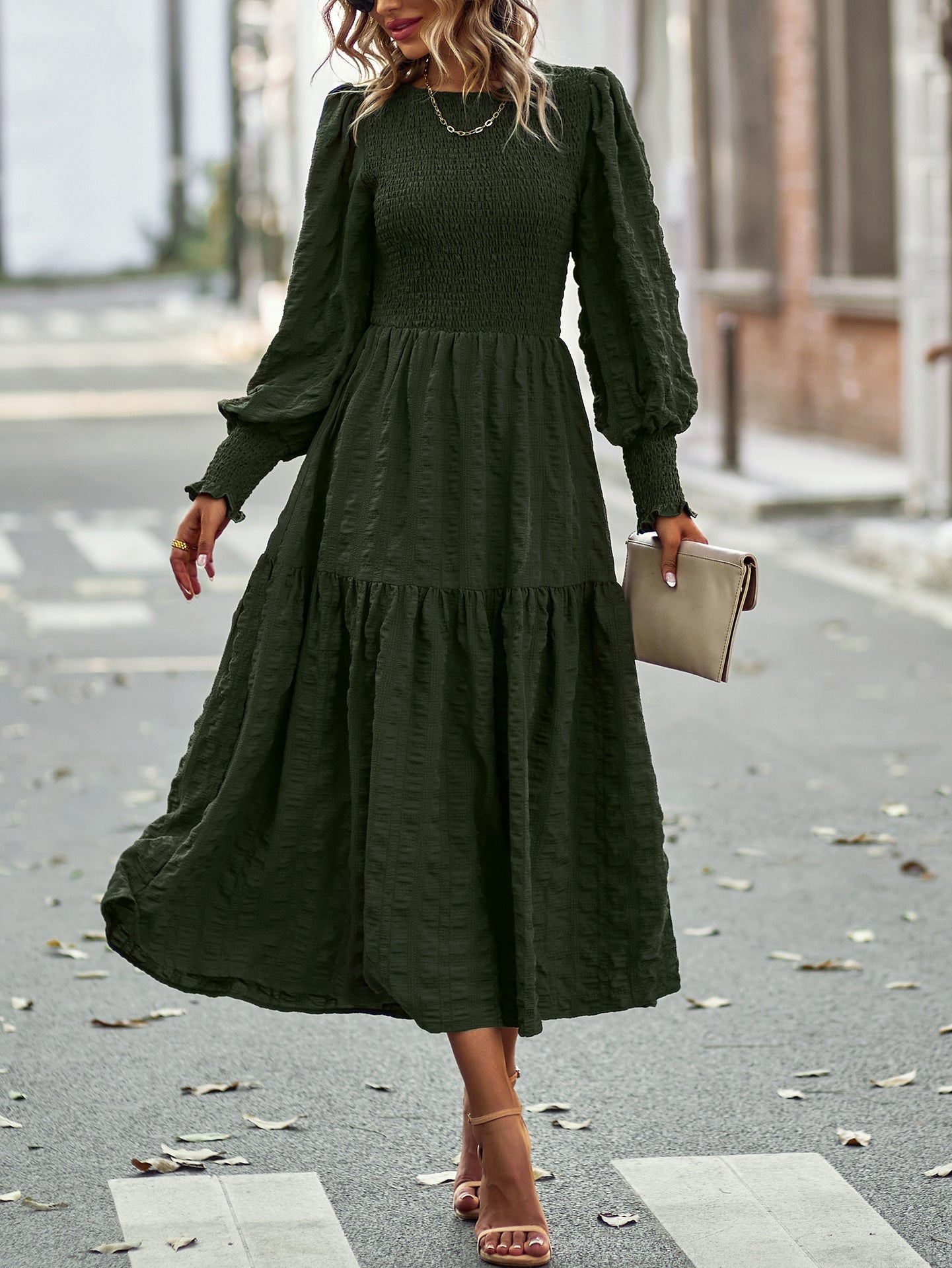 Boho A-Line Lantern Sleeve Maxi Dress