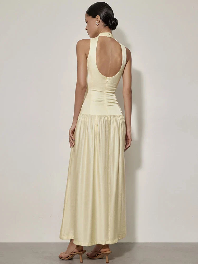 Patchwork Open Back Sleeveless Round Neck Maxi Dress