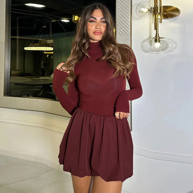 Long Sleeve Turtleneck Bud Style Mini Dress