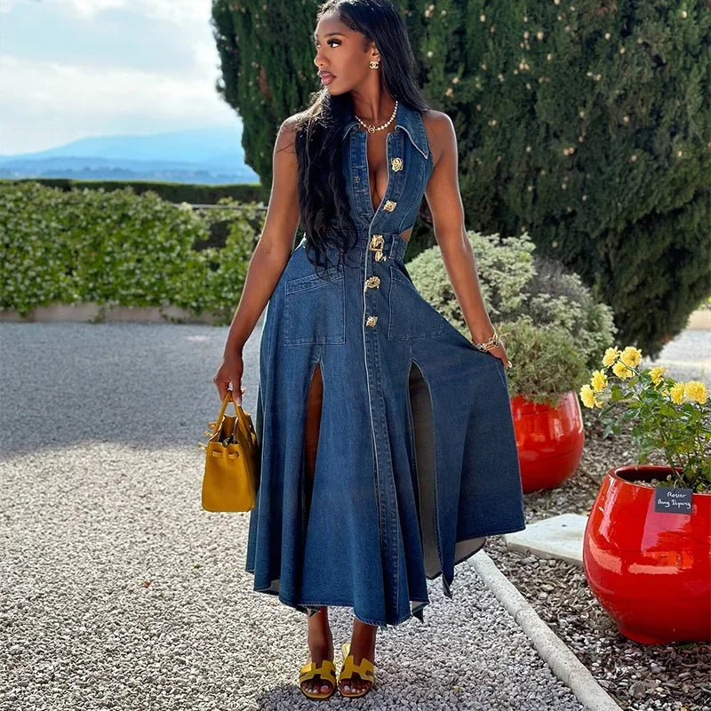 Denim Maxi Party Dress