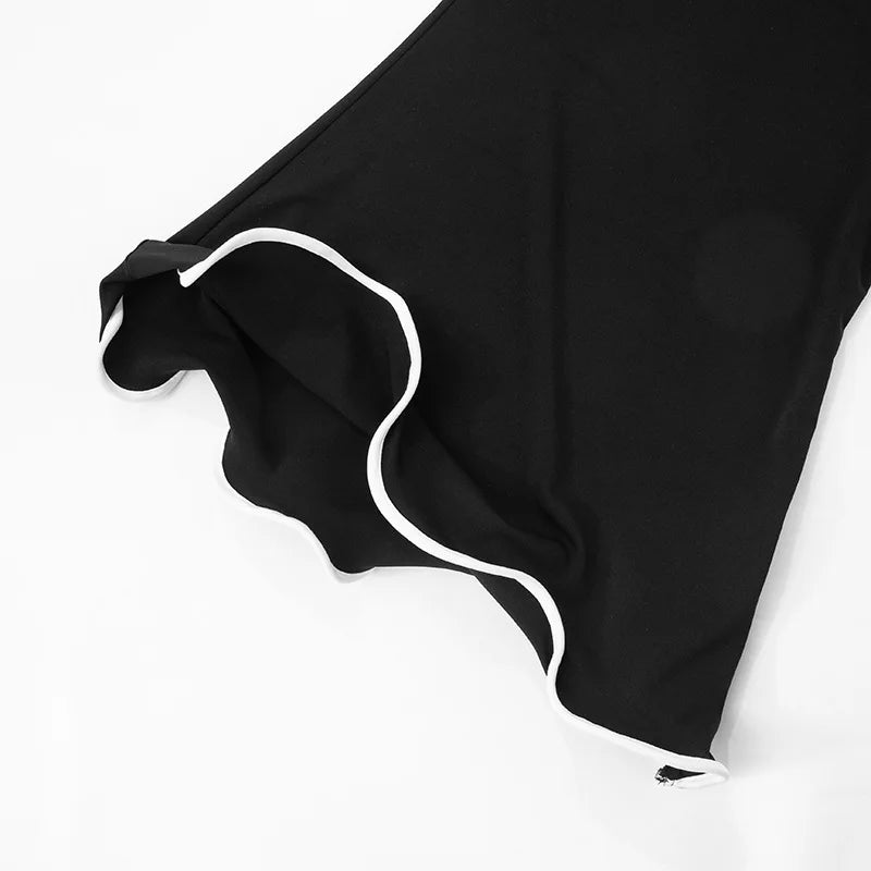 Strapless Ruffled Black Party Midi Dress