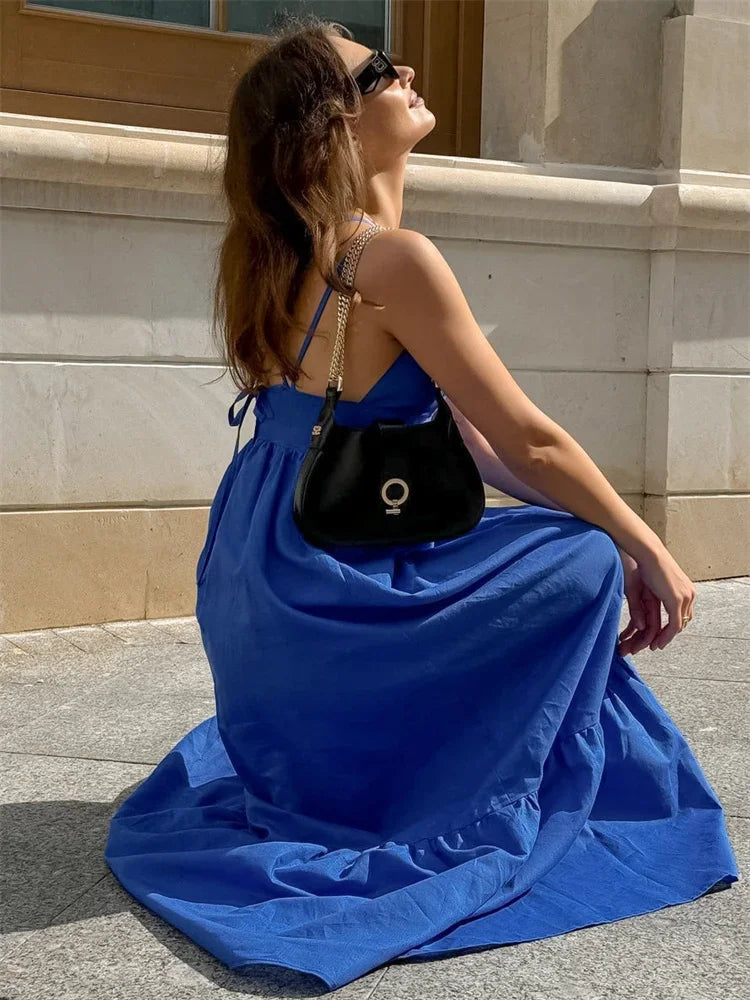 Patchwork Sleeveless Solid Color Maxi Dress