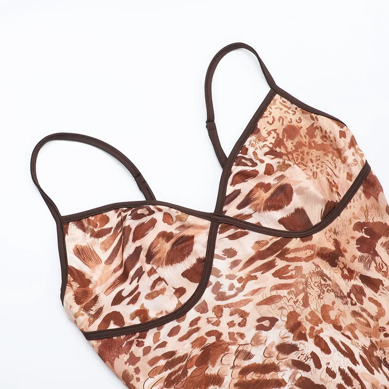 Leopard Print Backless Spaghetti Strap Party Dress