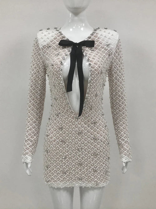 Pearl Sequin Mini Long Sleeve Party Dress