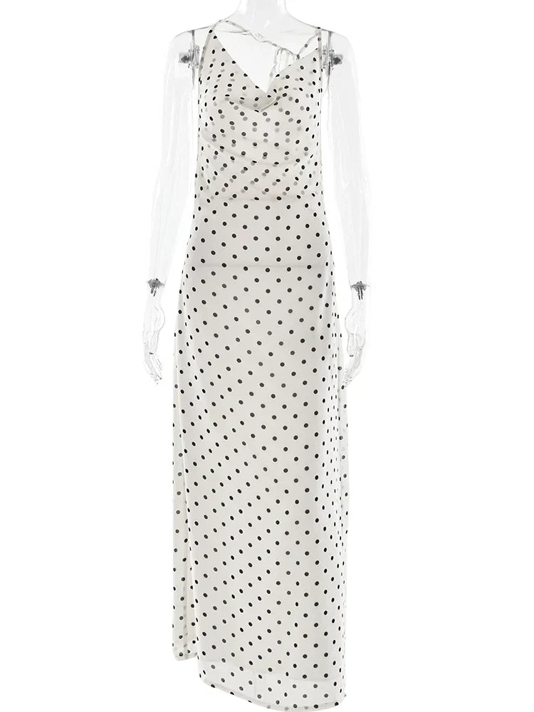Polka Dot Backless Spaghetti Strap Party Maxi Dress