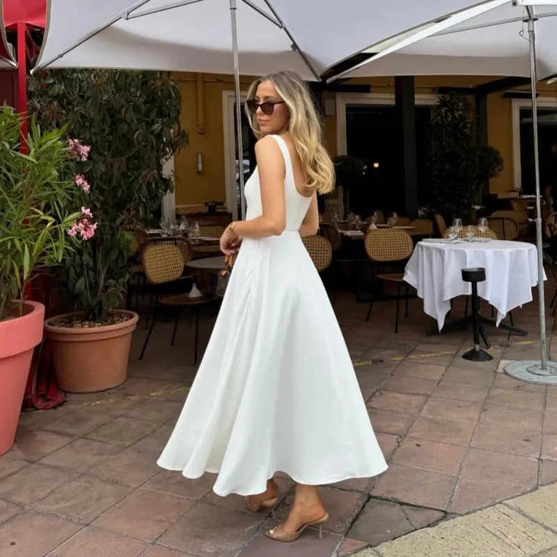 Square Neck Black Strap Spaghetti Maxi Dress