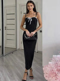 Open Back Lace Patchwork Black Strap Maxi Dress