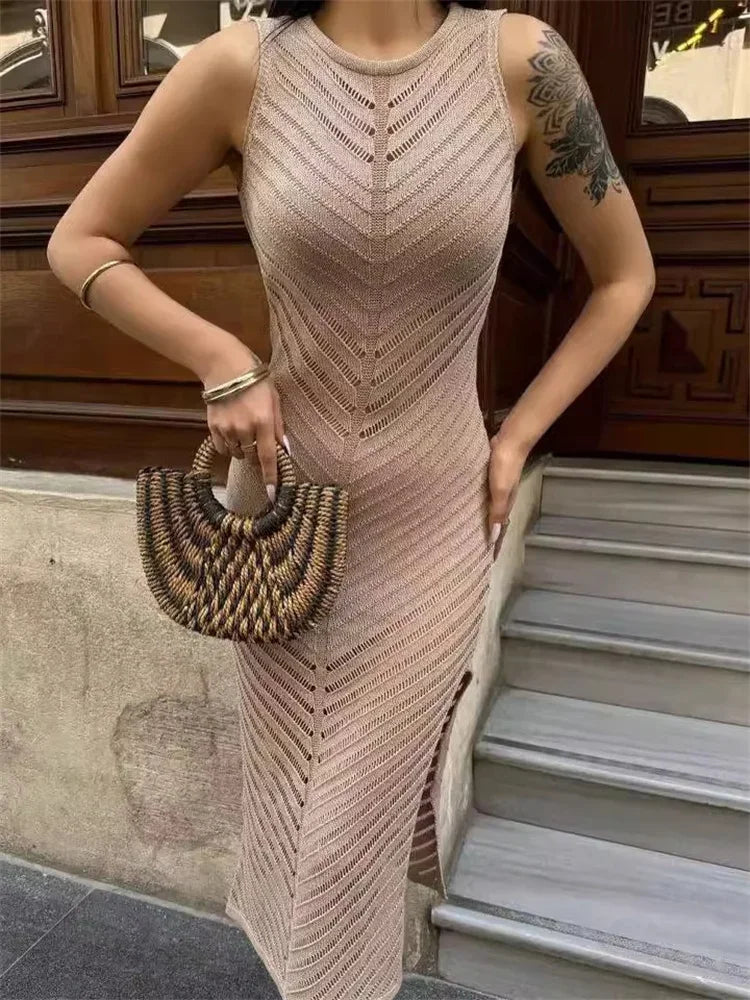 Sleeveless Patchwork Knit Maxi Dress