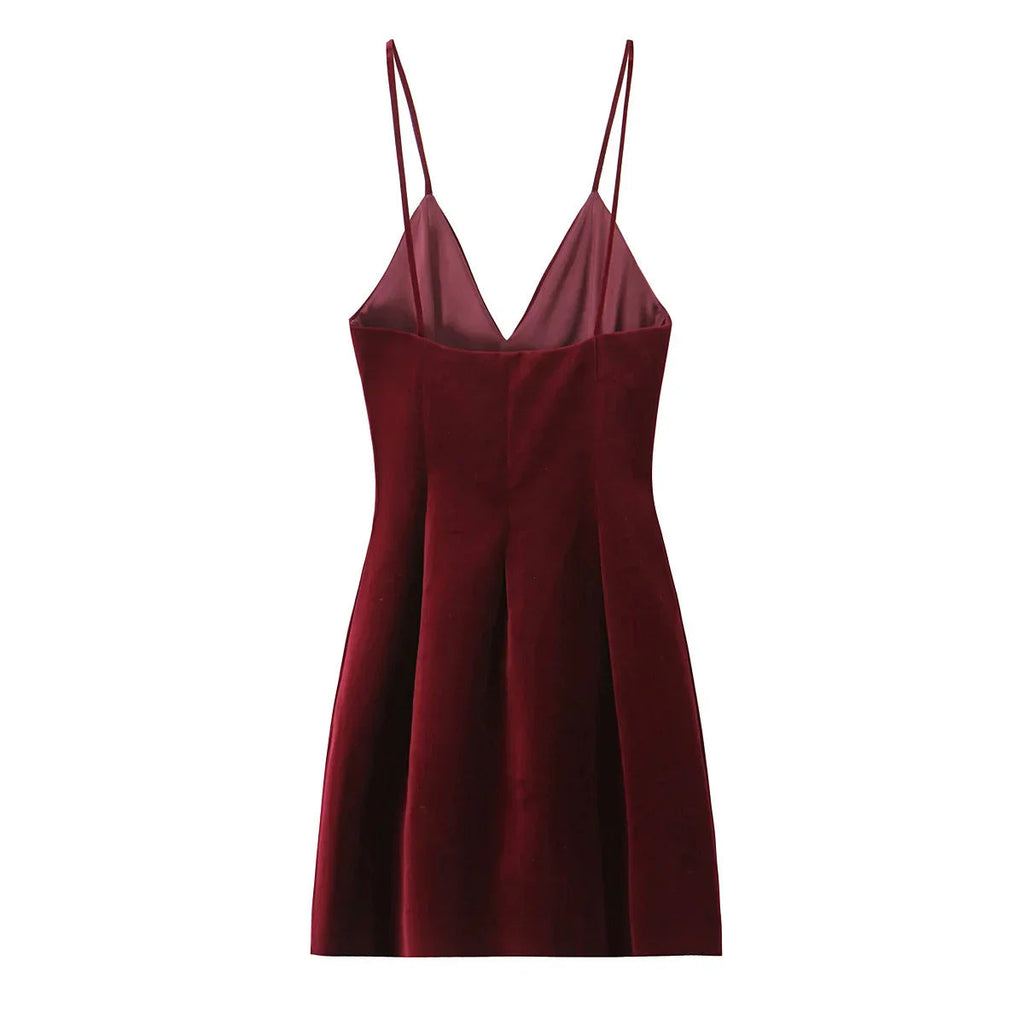 Red Velvet Spaghetti Strap Festive Mini Dress