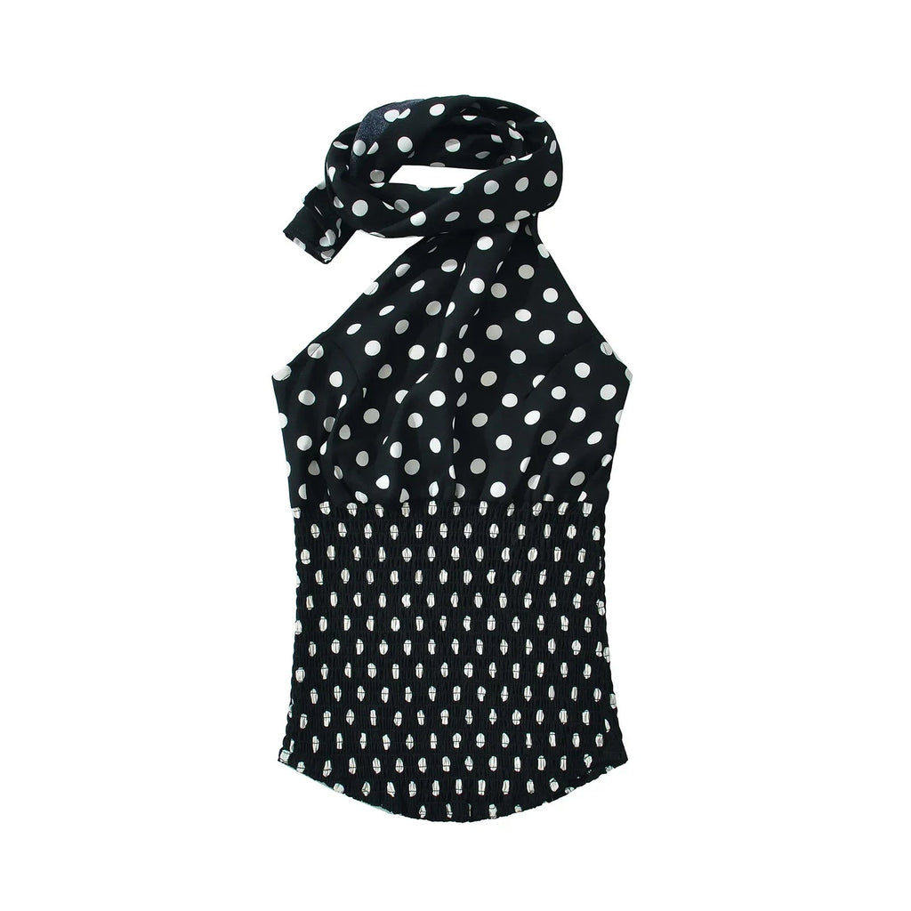 Polka Dot Halter Elastic Waist Two Piece Mini Dress