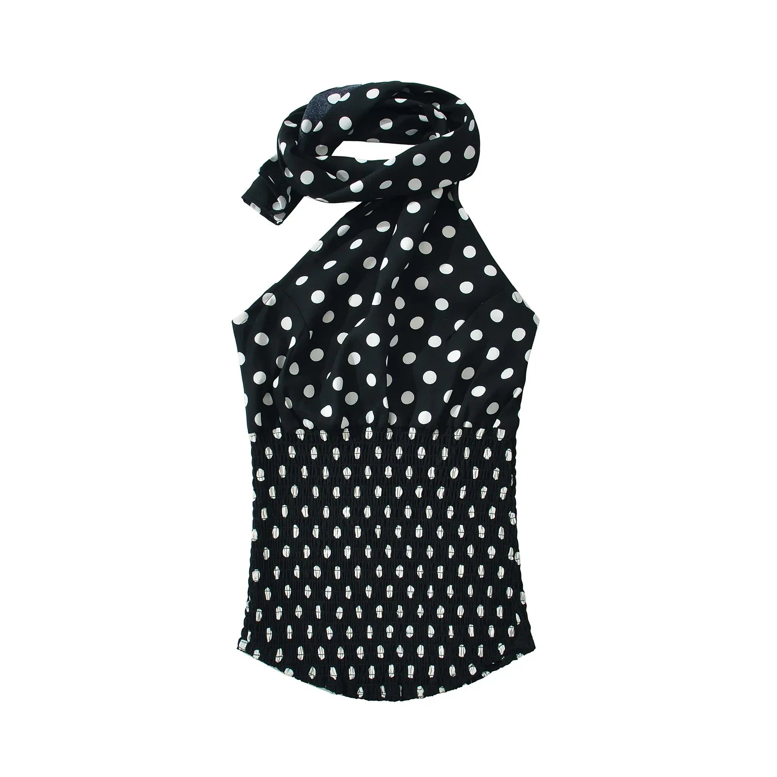 Polka Dot Halter Elastic Waist Two Piece Mini Dress