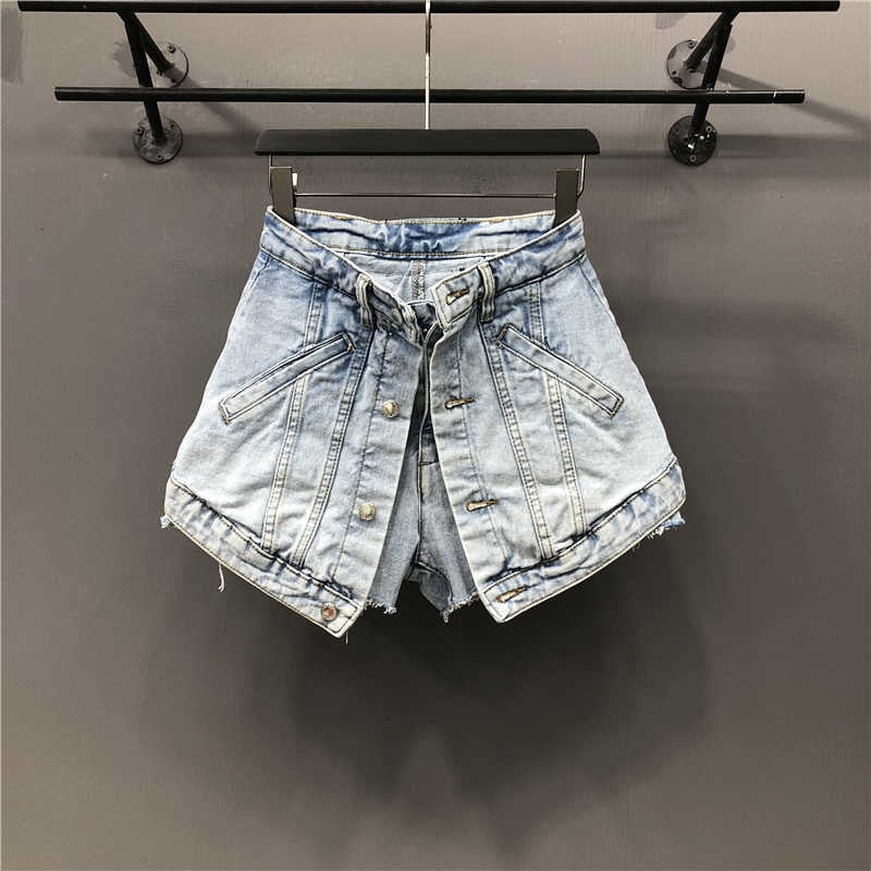 A-line High Waist Dual Layer Denim Short