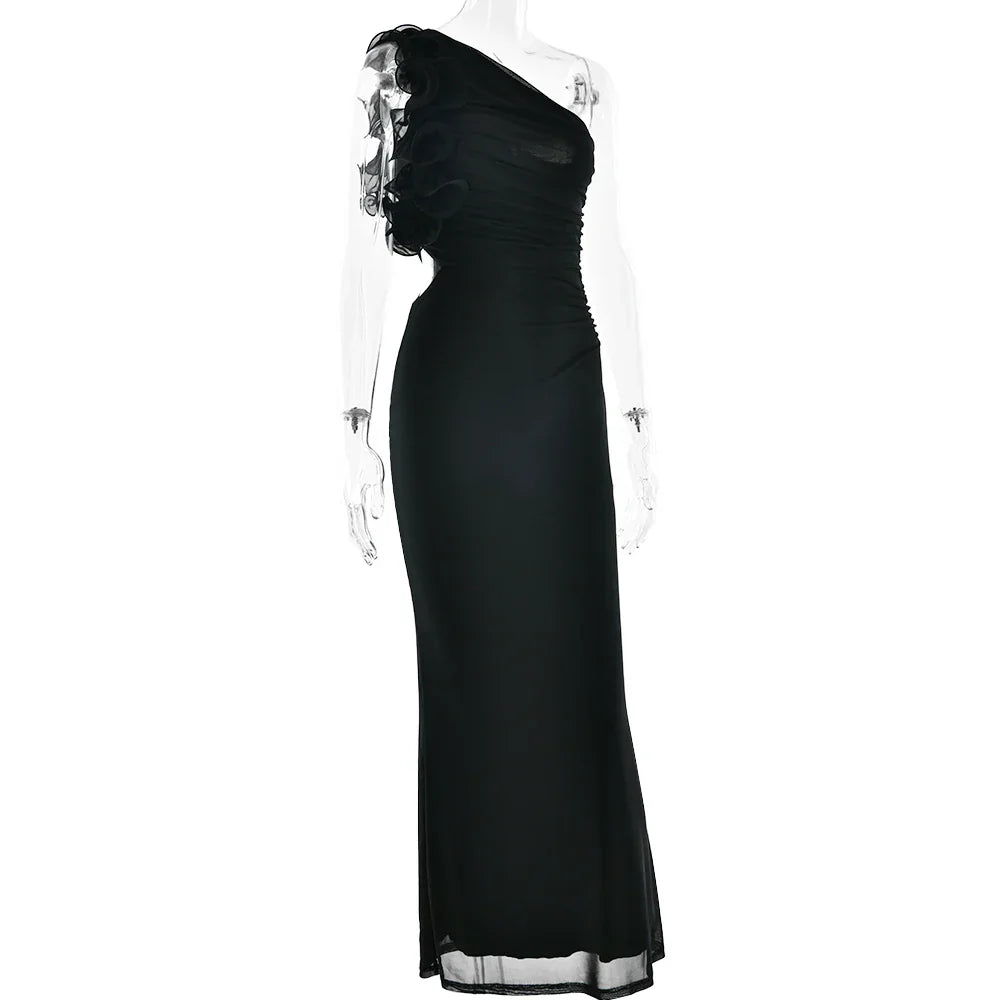 One Shoulder Ruffled Women Summer Maxi Dress