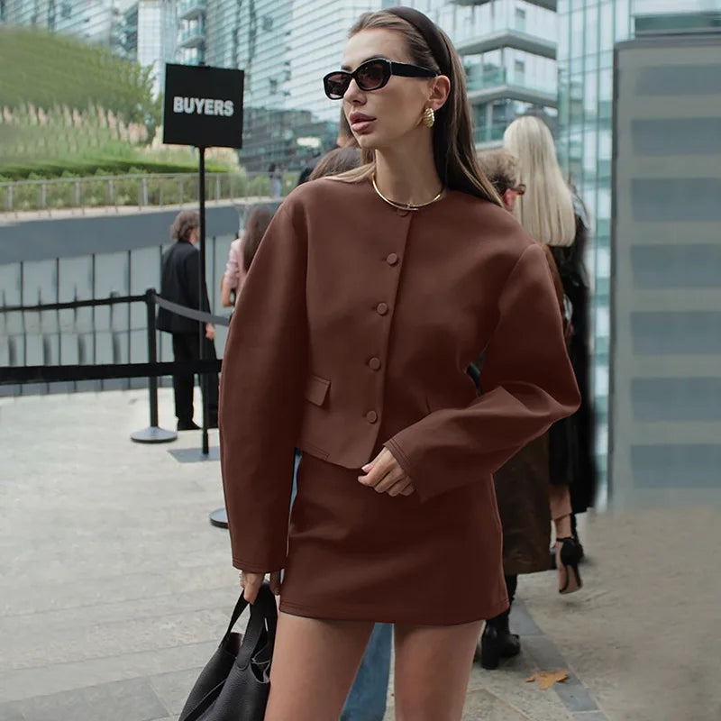 Round Neck Long Sleeve Jacket Suit Mini Dress