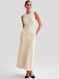 Knit Maxi Dress with Pockets Button Front