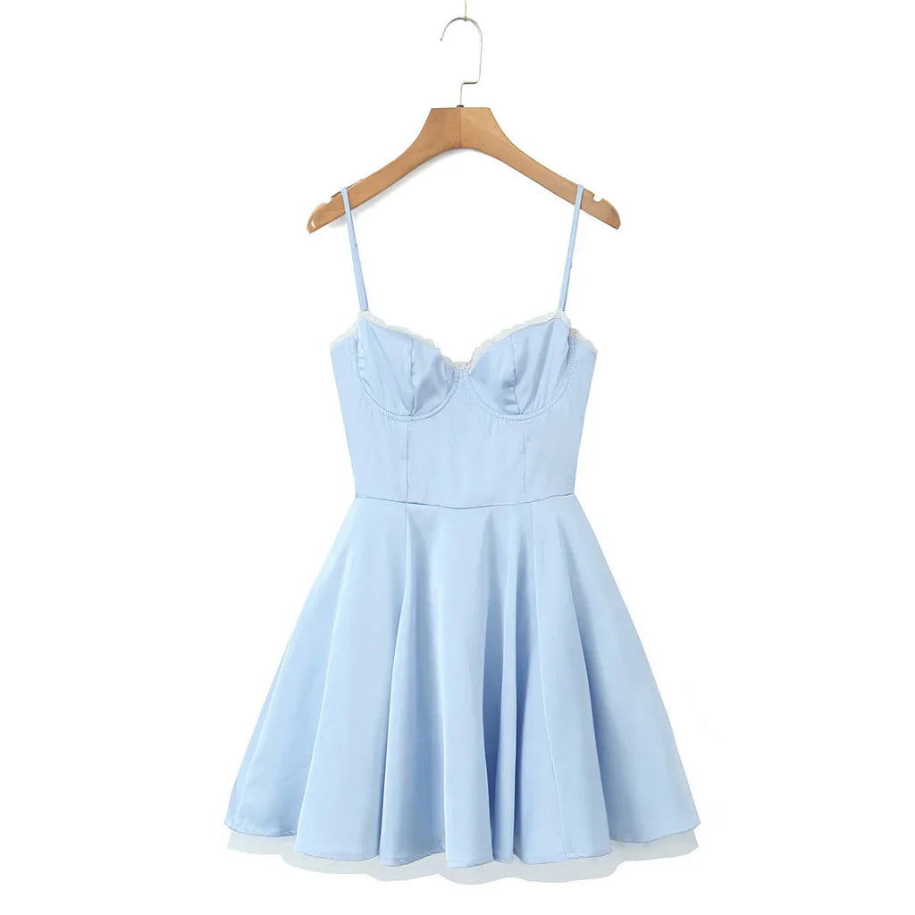 Satin Corset Lace Two-Layer Hem Mini Party Dress