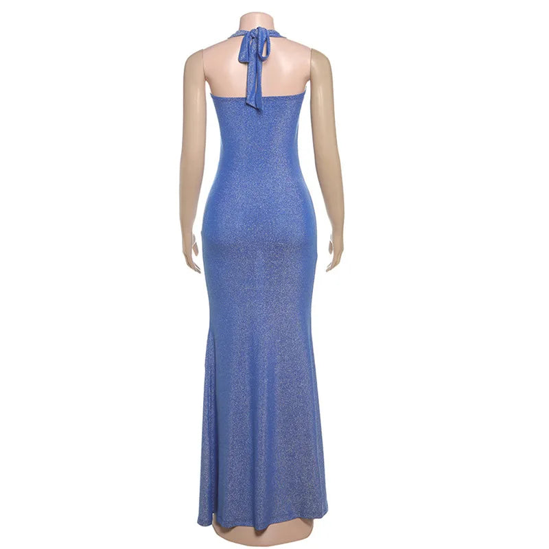 Halter Neck Glittering Bodycon Maxi Dress