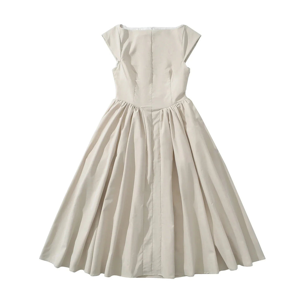 Short Sleeve Hollow Out Back Midi Dress