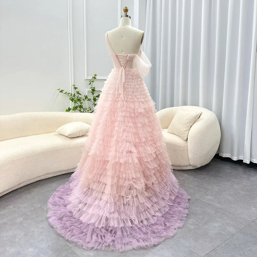 Pink Lilac One Shoulder Ball Gown Party Dress