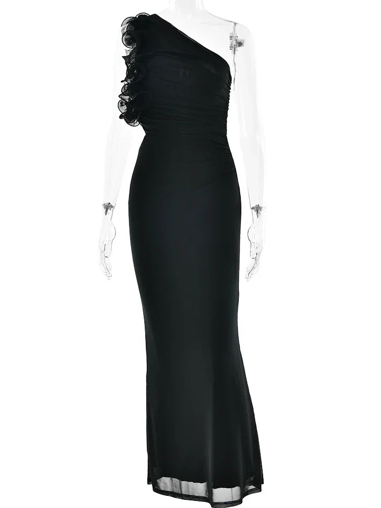 One Shoulder Ruffled Women Summer Maxi Dress