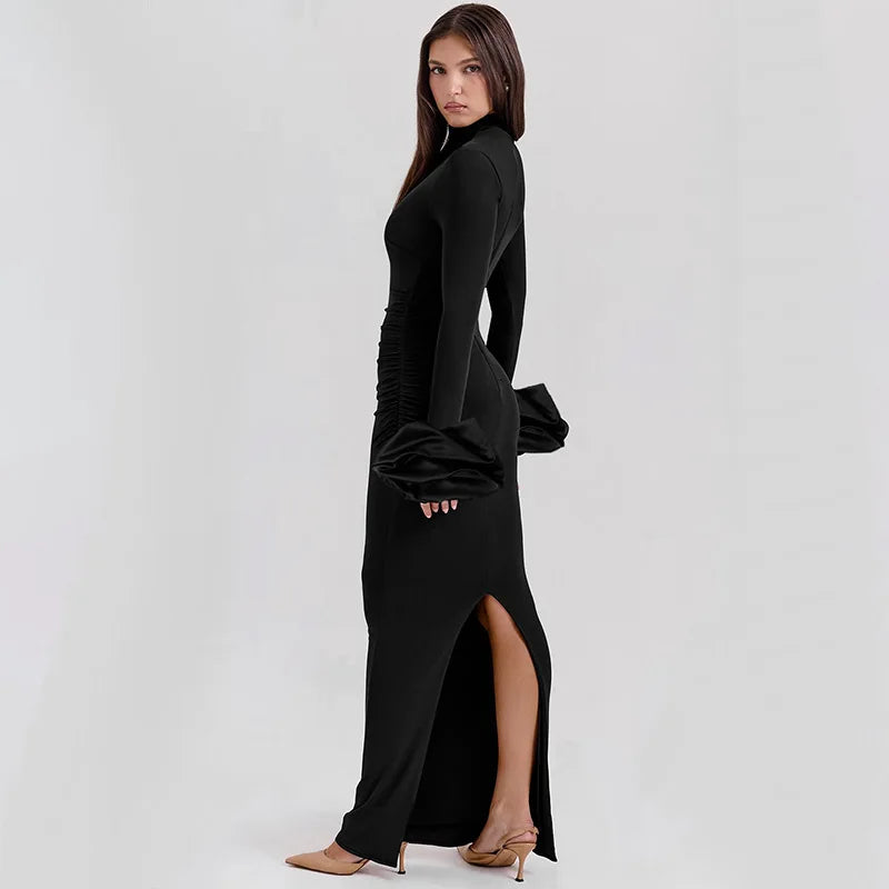 Bubble Long Sleeve Flowy Maxi Dress