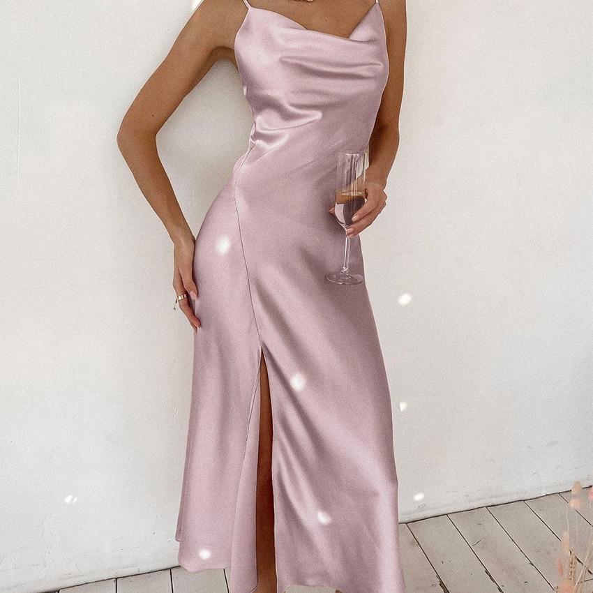Satin Midi Split Stylish Party Dress