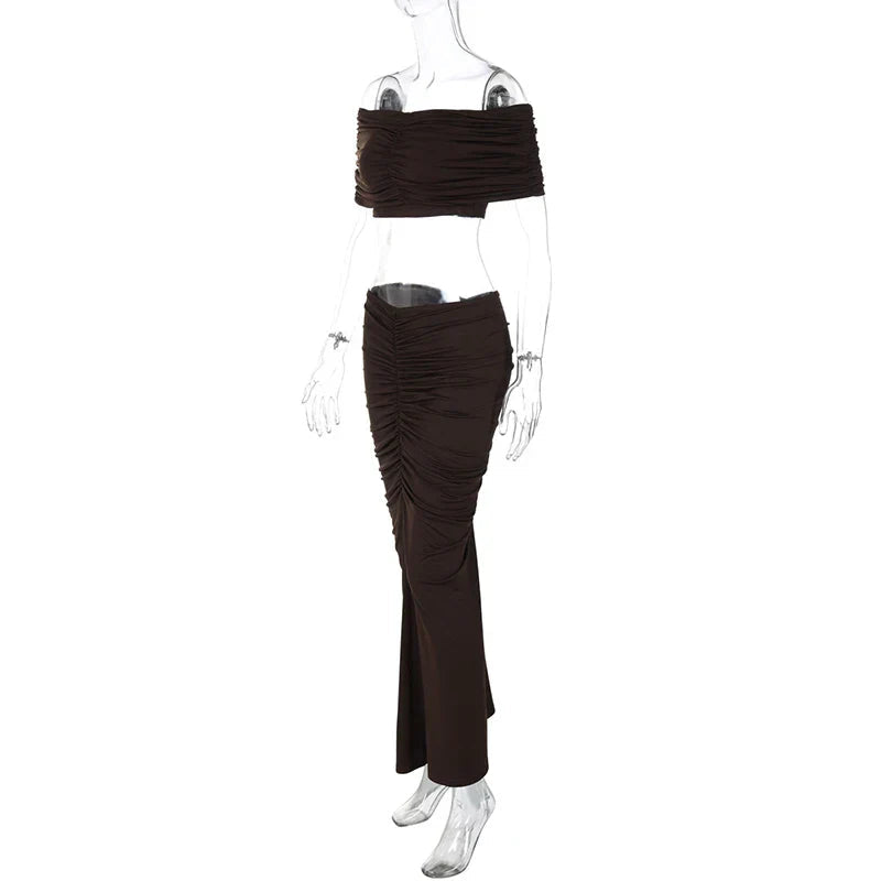 Off Shoulder Crop Top Long Skirt Party Dress