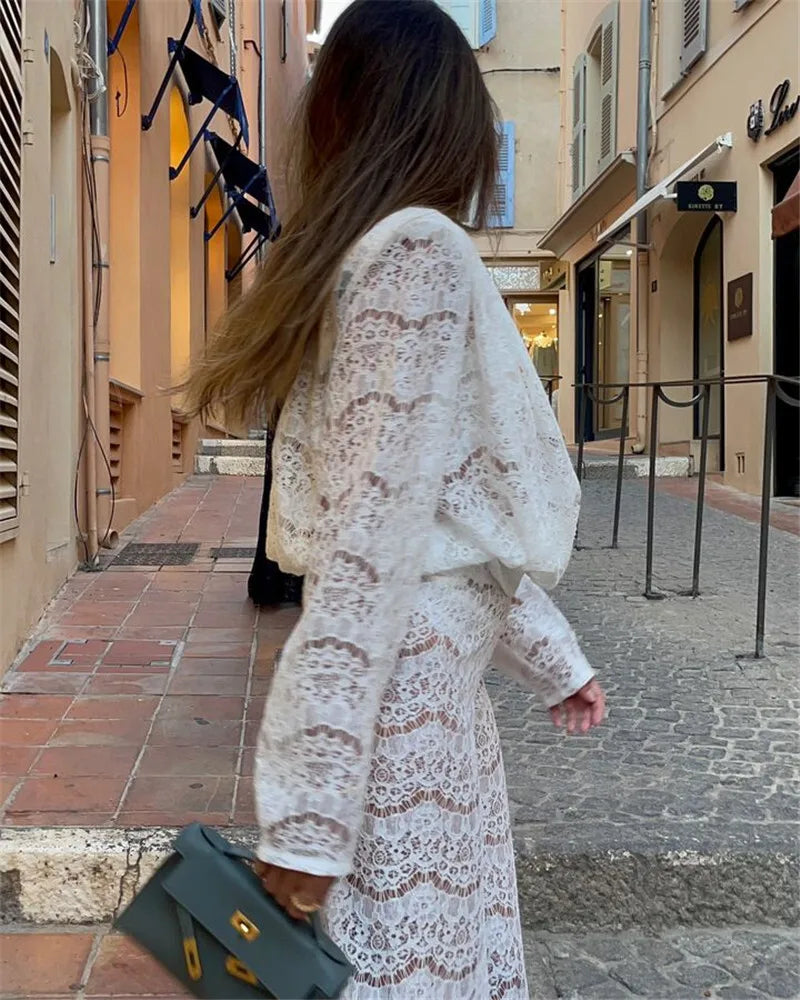 White Lace Two-Piece Loose Pants Party Dress