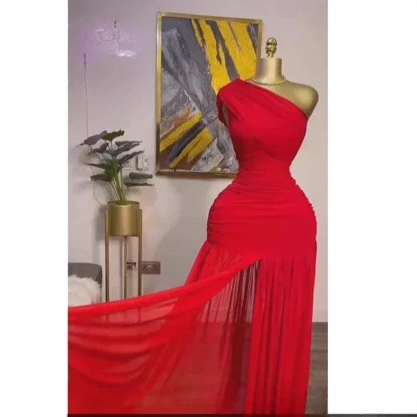 One Shoulder Mesh Sleek Maxi Dress