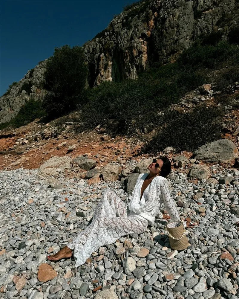 White Lace Two-Piece Loose Pants Party Dress