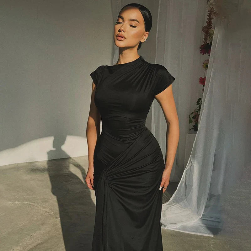 Short Sleeve Curvy Tie-Up Flattering Maxi Dress