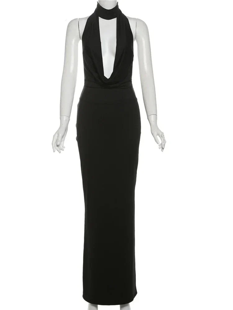 Halter Low Swinging Neck Elegant Maxi Dress