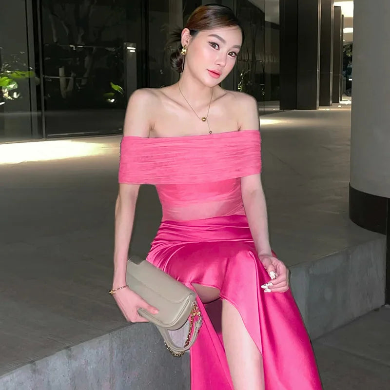 Off Shoulder Strapless Backless Maxi Dress