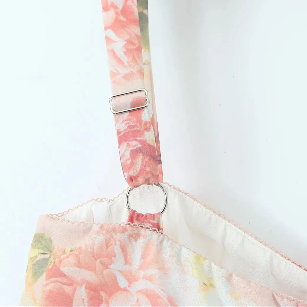 Floral Corset Ruffled Bra Top Midi Dress