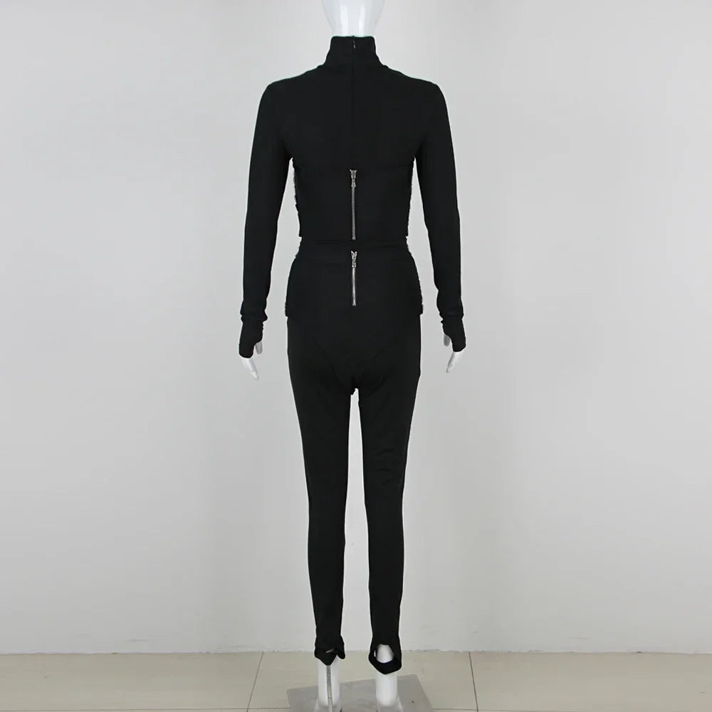 Diamond Decorated High Waist Jumpsuit Party Dress