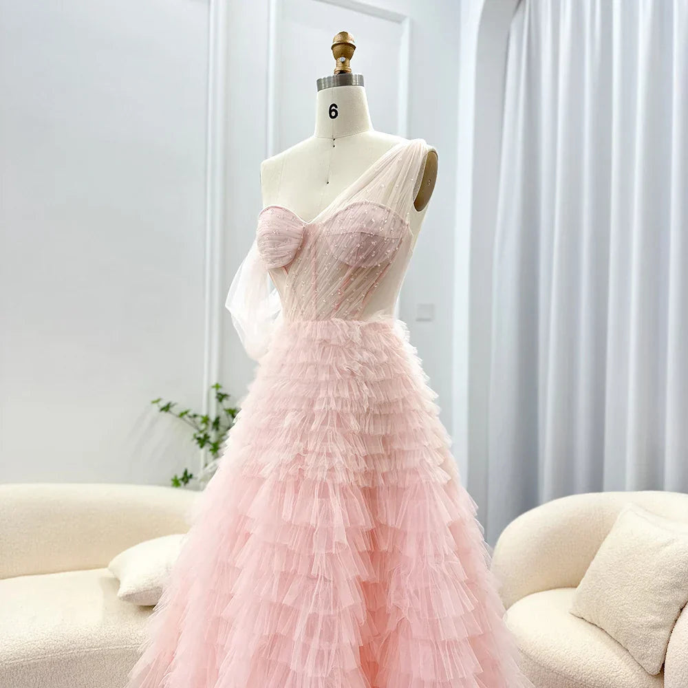 Pink Lilac One Shoulder Ball Gown Party Dress