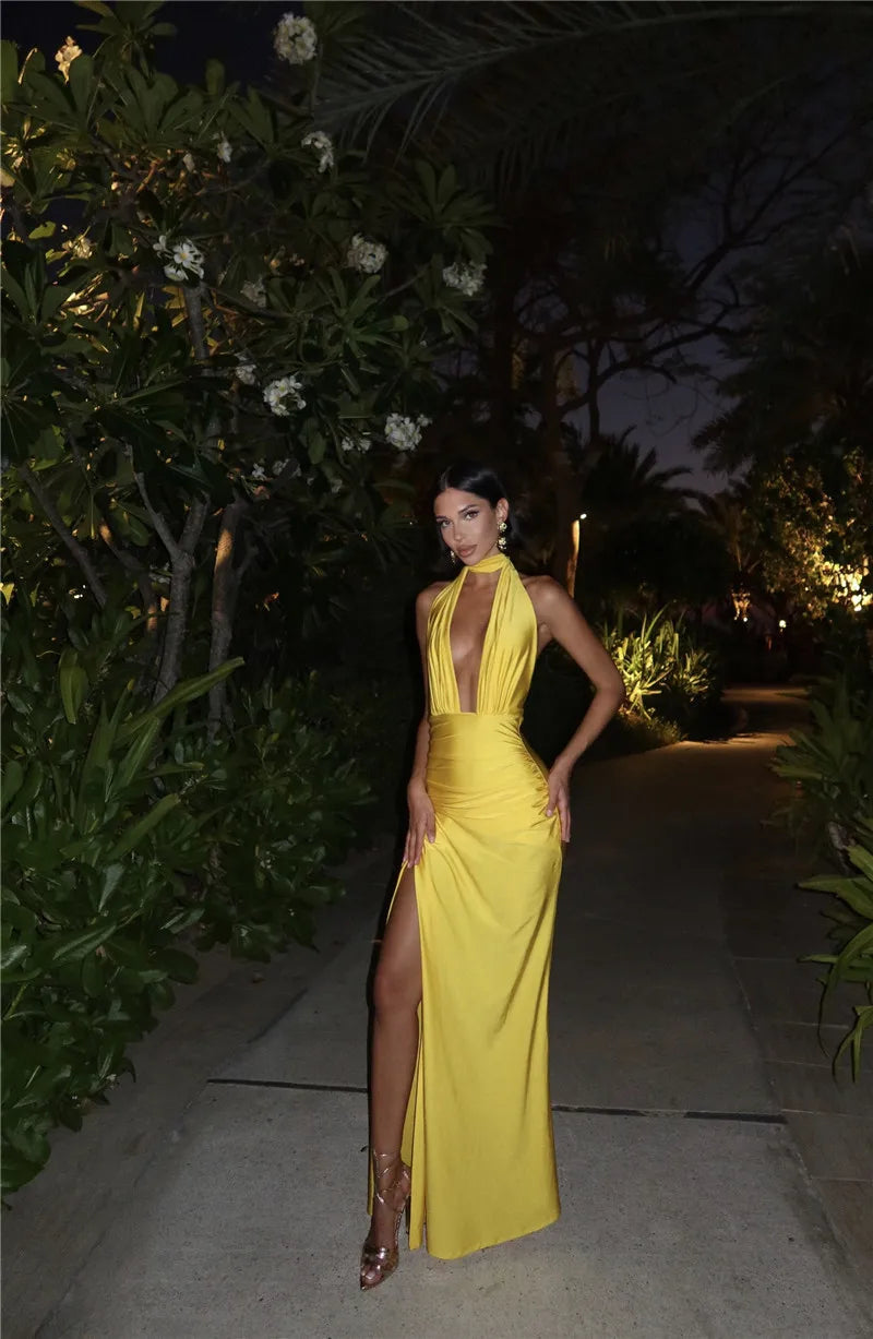 Beach Solid Texture Split A-Line Maxi Dress